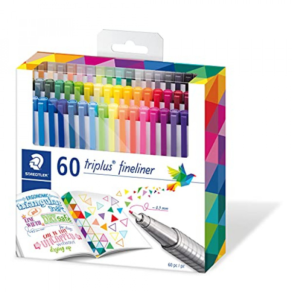 STAEDTLER 334 C60 Triplus Fineliner Bolígrafo superfino, ancho de línea de 0,3 mm, colores surtidos (paquete de 60)