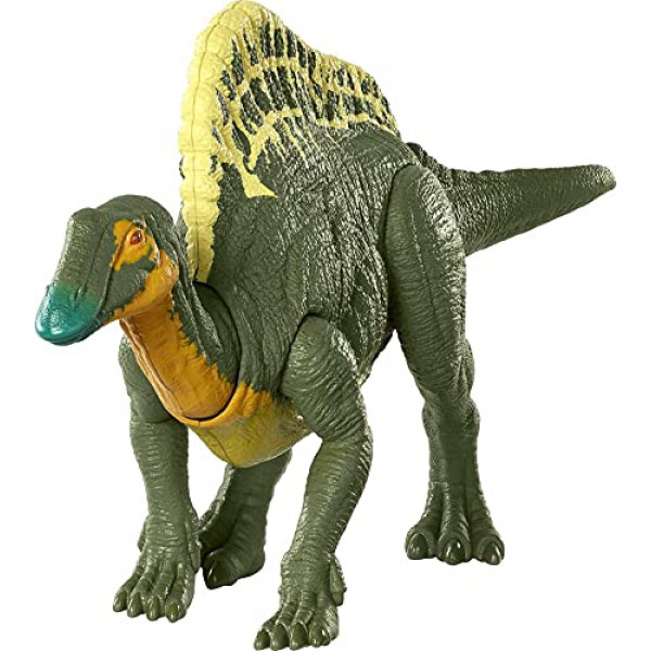 Jurassic World Toys Roar Attack Ouranosaurus Camp Figura de dinosaurio cretácico con articulaciones móviles, escultura realista, función de ataque y sonidos, herbívoro, regalo para niños de 4 años en adelante