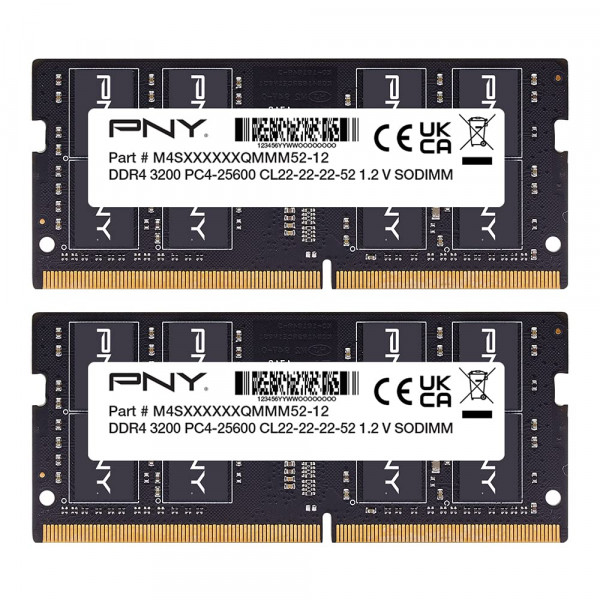 PNY Performance 32 GB (2x16 GB) DDR4 DRAM 3200 MHz (PC4-25600) CL22 (compatible con 2933 MHz, 2666 MHz, 2400 MHz o 2133 MHz) Kit de memoria para computadora portátil/portátil (SODIMM) de 1,2 V - MN32GK2D43200-TB