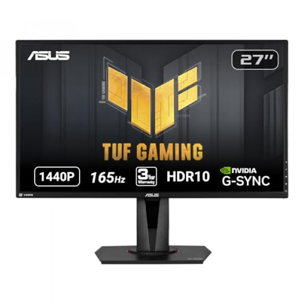 Monitor para juegos ASUS TUF Gaming 27 2K HDR (VG27AQ) - QHD (2560 x 1440), 165 Hz (admite 144 Hz), 1 ms, desenfoque de movimiento extremadamente bajo, altavoz, compatible con G-SYNC, montaje VESA, DisplayPort, HDMI, negro