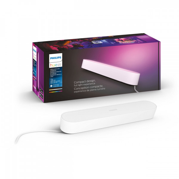 Extensión de barra de luz Philips Hue Smart Play, color blanco - Luz LED que cambia de color de ambiente blanco y color - 1 paquete - Requiere kit base de barra de luz Bridge y Hue Play - Control con aplicación o asistente de voz