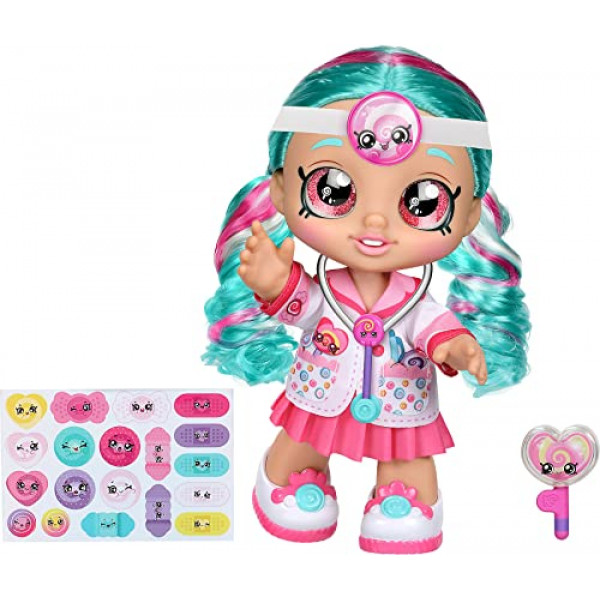 Muñeca Kindi Kids Fun Time de 10 pulgadas, Dra. Cindy Pops con estetoscopio y piruleta inspirada en Shopkins | Ropa Cambiable y Zapatos Removibles | para mayores de 3 años