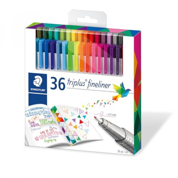 STAEDTLER Juego de bolígrafos de color, juego de 36 colores surtidos (bolígrafos Triplus Fineliner)