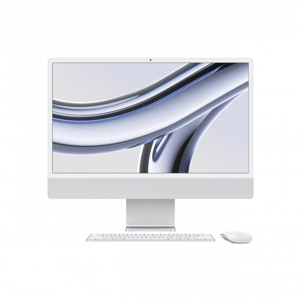 Computadora de escritorio todo en uno Apple iMac 2023 con chip M3: CPU de 8 núcleos, GPU de 8 núcleos, pantalla Retina de 24 pulgadas, memoria unificada de 8 GB, almacenamiento SSD de 256 GB, accesorios a juego. Funciona con iPhone/iPad; Plata