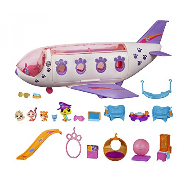 Littlest Pet Shop Pet Jet Playset de juguete, incluye 4 mascotas, requiere ensamblaje para adultos (no se necesitan herramientas), a partir de 4 años