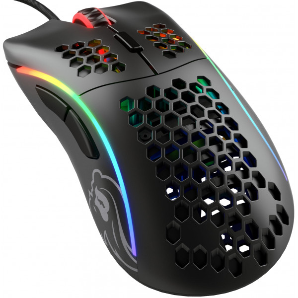 Ratón para juegos con cable Glorious Model D - Diseño de panal superligero de 68 g, RGB, ergonómico, sensor Pixart 3360, interruptores Omron, patas de PTFE, 6 botones - negro mate