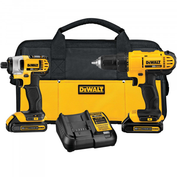 DEWALT Taladro inalámbrico y destornillador de impacto de 20 V MAX, kit combinado de herramientas eléctricas con 2 baterías y cargador (DCK240C2)