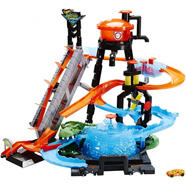 Lavado de autos de Hot Wheels City y Gator gigante