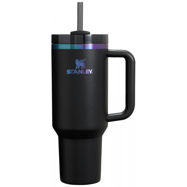 STANLEY Quencher H2.0 FlowState Vaso aislado al vacío de acero inoxidable con tapa y pajita para agua, té o café helado, batidos y más, croma negro, 40 oz