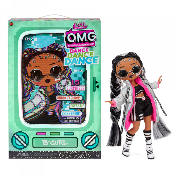 JAJAJA. ¡Sorpresa! Muñeca de moda OMG Dance Dance Dance B-Gurl con 15 sorpresas que incluyen luz negra mágica, zapatos, cepillo para el cabello, soporte para muñecas y paquete de TV: gran regalo para niñas a partir de 4 años