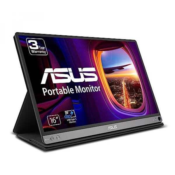 Monitor USB portátil ASUS ZenScreen 15,6 1080P (MB16AC) - Full HD (1920 x 1080), IPS, USB tipo C, cuidado de la vista, estuche inteligente, pantalla externa para computadora portátil, garantía de 3 años, negro