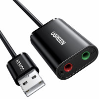 UGREEN Tarjeta de Sonido USB Externa Jack Adaptador USB para Computadora, PS5, PS4, Adaptador de Audio Estéreo USB Tarjeta de Sonido Externa (Negro)