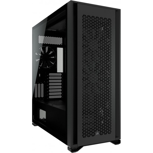 Caja de PC ATX de torre completa CORSAIR 7000D AIRFLOW – Panel frontal de alto flujo de aire – Interior espacioso – Fácil gestión de cables – 3 ventiladores AirGuide de 140 mm con repetidor PWM incluido – Negro