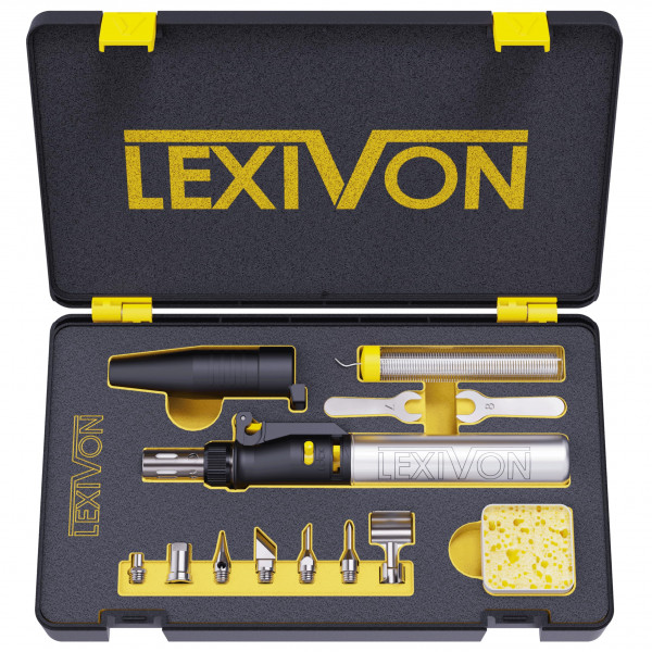 Kit multiusos de soldador de butano LEXIVON | Juego de 7 puntas de llama ajustable con encendido automático inalámbrico | Grado profesional (LX-770)