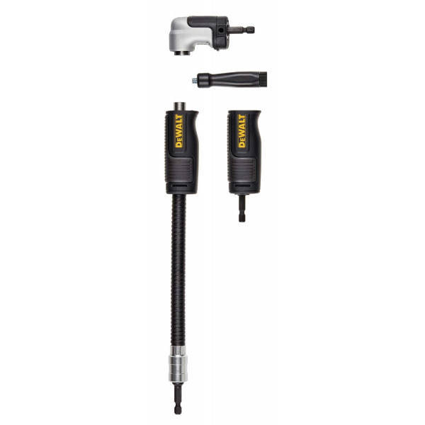 DEWALT Adaptador de taladro en ángulo recto, FlexTorq, sistema 4 en 1, compacto, eje flexible recto, 12 pulgadas (DWAMRASETFT)