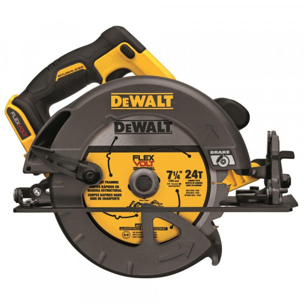 Sierra circular DEWALT FLEXVOLT 60V MAX*, 7 1/4 pulgadas, sin escobillas, solo herramienta (DCS575B)