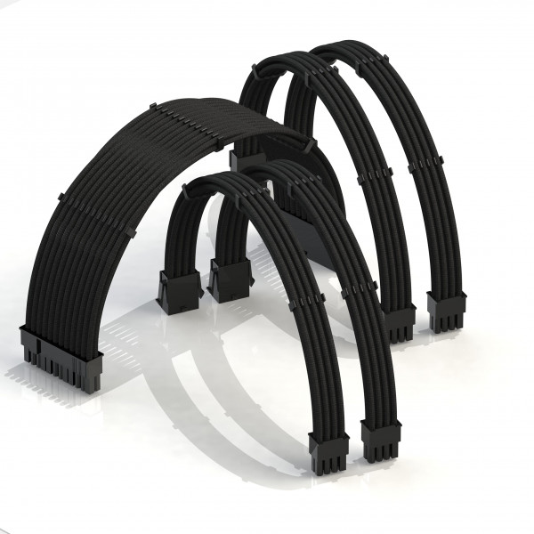 LINKUP - AVA Cable de extensión de fuente de alimentación de 30 cm con funda personalizada Mod GPU PC trenzado con kit de peine | 1 x 24P (20+4) | CPU 2x8P (4+4) | Conjunto de GPU 2 x 8 P (6+2) | 300 mm - Negro