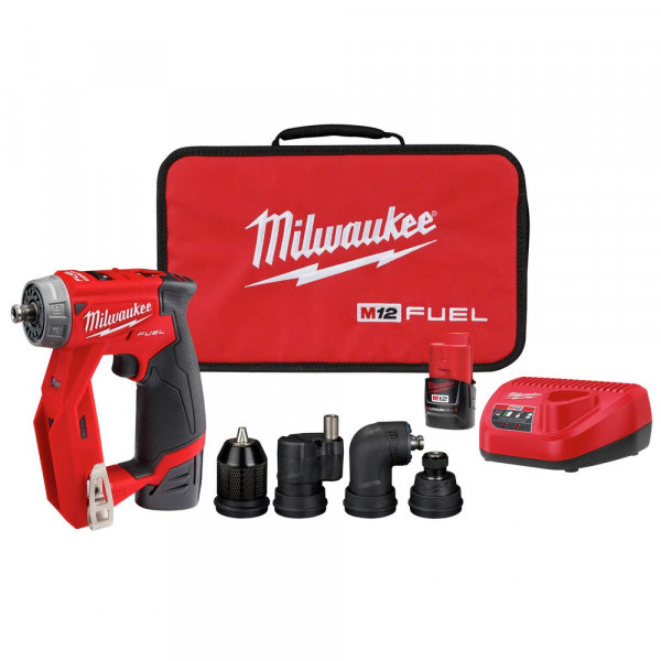 Milwaukee 2505-22 M12 Kit de taladro/destornillador para instalación de combustible, compacto, interruptor de avance/retroceso, portabrocas sin llave, luz LED, velocidad variable