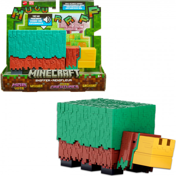 Figura de acción Mattel Minecraft Sniffer, escala de 3,25 pulgadas con sonidos precisos del juego y diseño pixelado