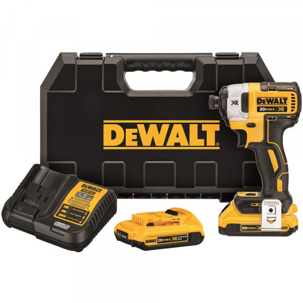 DEWALT Kit de destornillador de impacto inalámbrico 20V MAX* XR, sin escobillas, 1/4 de pulgada, 3 velocidades, 2 baterías (DCF887D2)