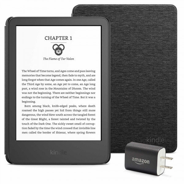 Paquete Kindle Essentials que incluye Kindle (versión 2024): negro, funda de tela: negra y adaptador de corriente