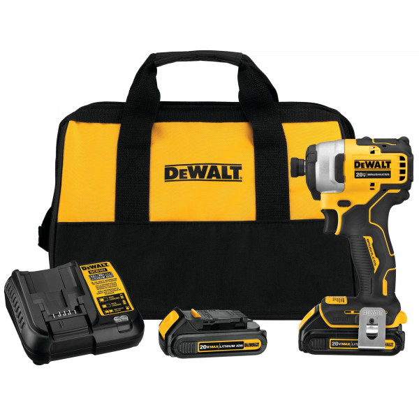 DEWALT ATOMIC 20V MAX* Atornillador de impacto, inalámbrico, kit compacto, 2 baterías, 1/4 de pulgada (DCF809C2)