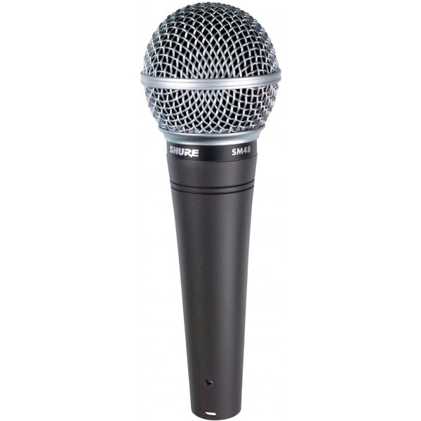 Shure SM48 Micrófono vocal dinámico cardioide con cartucho montado en choque, rejilla de malla de acero y filtro integralPop, clip de micrófono A25D, bolsa de almacenamiento, conector XLR de 3 pines, no incluye cable (SM48-LC)