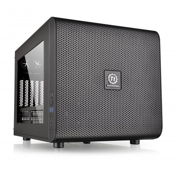 Thermaltake Core V21 SPCC Micro ATX, chasis de computadora para juegos Mini ITX Cube, estructuras de factor de forma pequeño, ventilador frontal de 200 mm preinstalado, CA-1D5-00S1WN-00 negro