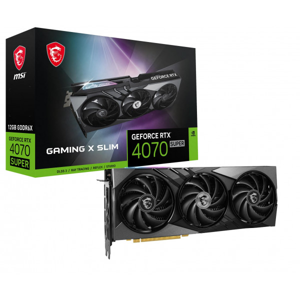 Tarjeta gráfica MSI Gaming RTX 4070 Super 12G Gaming X Slim (NVIDIA RTX 4070 Super, 192 bits, reloj extremo: 2655 MHz, 12 GB GDRR6X 21 Gbps, HDMI/DP, arquitectura Ada Lovelace)