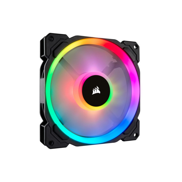 Corsair LL Series LL140 RGB 140 mm Doble bucle de luz RGB LED PWM Paquete de 2 ventiladores con Lighting Node Pro, para escritorio