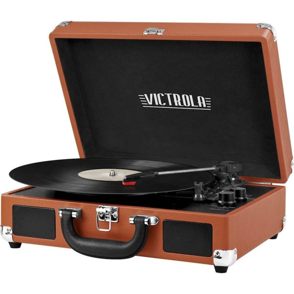 Victrola Vintage Tocadiscos portátil Bluetooth de 3 velocidades con altavoces incorporados | Sonido de audio de tocadiscos mejorado | Coñac, número de modelo: VSC-550BT-CG