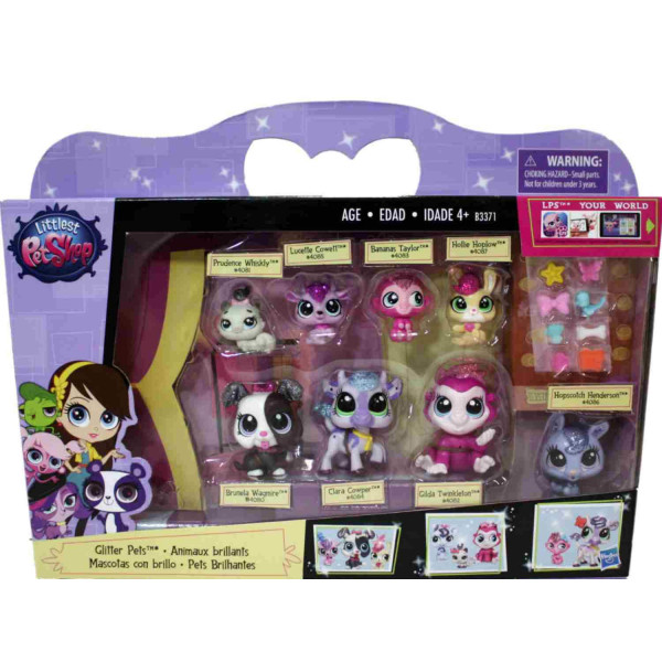 Hasbro Littlest Pet Shop Paquete de 8 mascotas con purpurina # 4080-4087