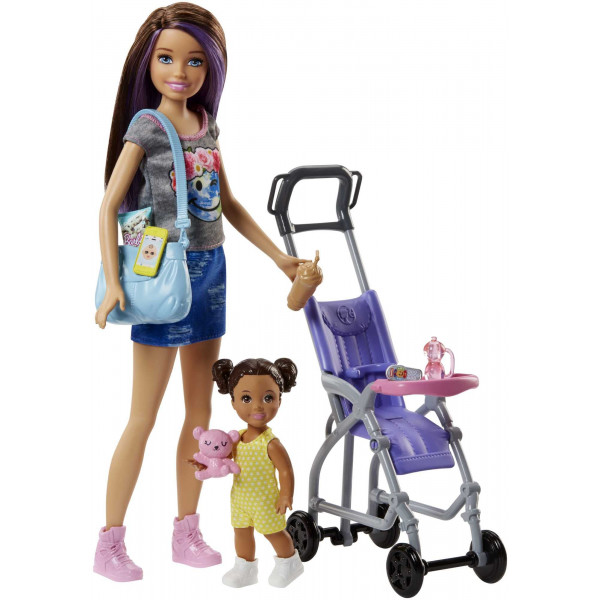 Barbie Skipper Babysitters Inc 2 muñecas y accesorios, juego con muñeca Skipper morena, muñeca pequeña y cochecito hinchable (exclusivo de Amazon)