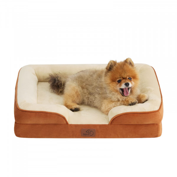 Bedsure Cama ortopédica pequeña para perros – Sofá cama lavable para perros pequeños, sofá cama de espuma de apoyo para mascotas con funda extraíble lavable, forro impermeable y sofá inferior antideslizante, color caramelo