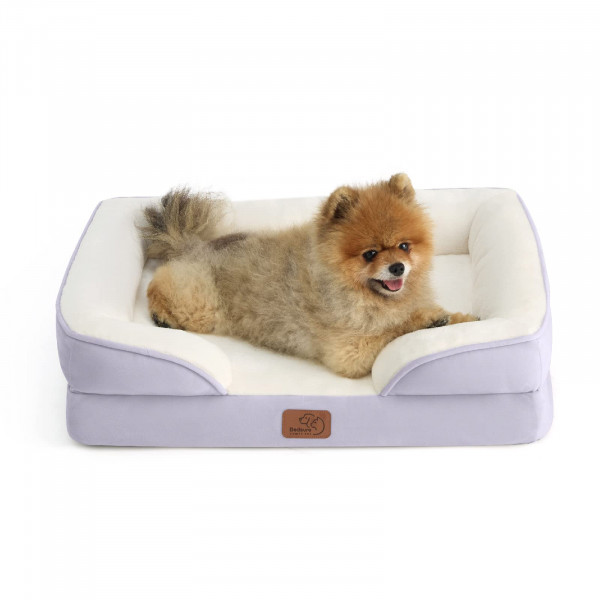 Bedsure Cama ortopédica pequeña para perros – Sofá cama lavable para perros pequeños, sofá cama de espuma de apoyo para mascotas con funda extraíble lavable, forro impermeable y sofá inferior antideslizante, lavanda