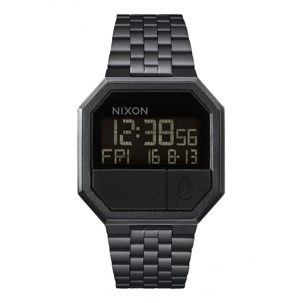 NIXON Re-Run A158 - Todo negro - Reloj de moda digital para hombre resistente al agua hasta 30 m (esfera de reloj de 38,5 mm, correa de acero inoxidable de 18 mm-13 mm)