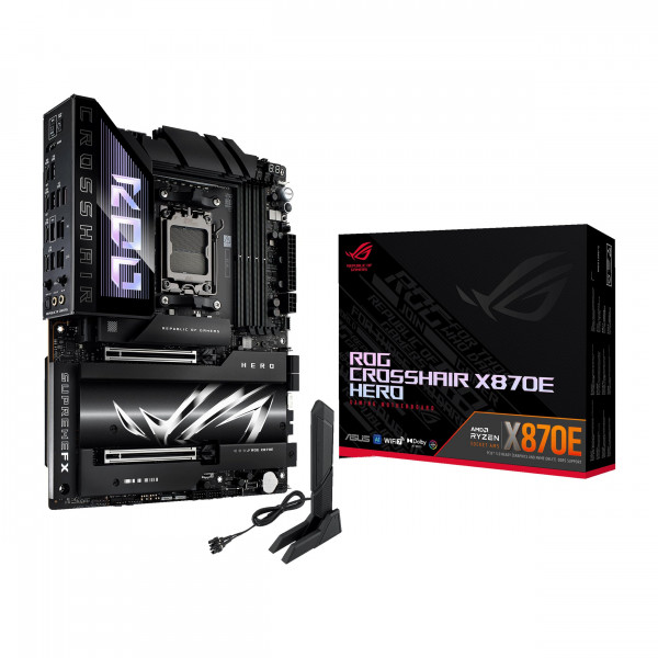 Placa base ASUS ROG Crosshair X870E Hero AMD X870E AM5 ATX, IA avanzada preparada para PC, 18+2+2 etapas de potencia, DDR5, PCIe® 5.0, 5X M.2, Wi-Fi 7, USB4®, overclocking AI, Core Flex, PCIe Ranura Q-Release delgada