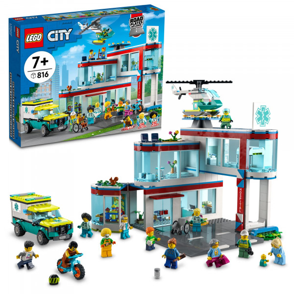 LEGO City Hospital Set de Construcción 60330 con Ambulancia de Juguete, Helicóptero de Rescate y 12 Minifiguras, Hospital de Juguete para Simular Diversión Educativa, Conéctese a Otros Juegos de la Ciudad, para Niños a Partir de 7 Años