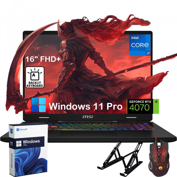 Laptop para juegos MSI Crosshair - Pantalla IPS FHD+ de 16, GeForce RTX 4070, Intel 16-Core i7-14650HX, 16GB DDR5 RAM, 1TB SSD, teclado retroiluminado, Wi-Fi, Windows 11 Pro, con accesorios