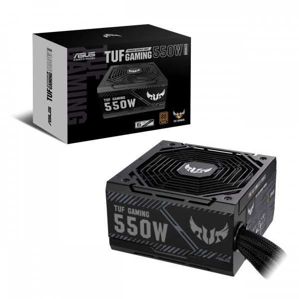 Fuente de alimentación ASUS TUF GAMING Bronze de 550 W, fuente de alimentación (diseño de ventilador de tecnología axial, rodamientos de ventilador de bolas dobles, tecnología de 0 dB, certificación 80 PLUS Bronze, conector de CPU de 8 pines de 80 cm, gar