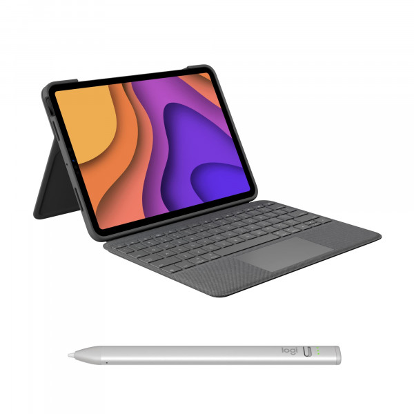 Funda con teclado Logitech Folio Touch para iPad Air (4.ª y 5.ª generación, 2020, 2022) y lápiz digital Logitech Crayon (USB-C) (versiones de 2018 y posteriores): grafito, diseño de EE. UU.