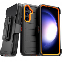 Para Samsung Galaxy A55 5G (2024) Funda con clip para cinturón y soporte, funda protectora sin pantalla de doble capa a prueba de golpes para Samsung Galaxy A55 5G - Negro y naranja