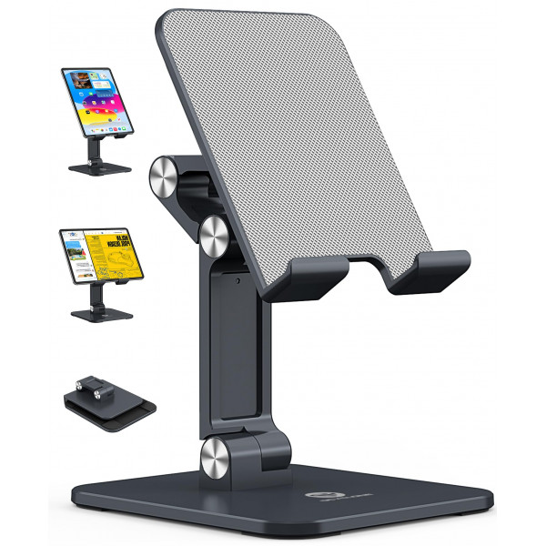 OCYCLONE Soporte para tableta, soporte para iPad para escritorio, soporte plegable para iPad Pro, soporte para monitor portátil, accesorios de escritorio para viajes, hogar, oficina, compatible con Kindle iPad Tab iPhone de 4-15,6 - negro