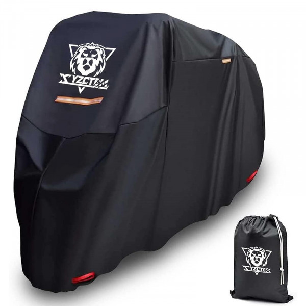 XYZCTEM Funda para motocicleta: bolsa de almacenamiento impermeable para exteriores, hecha de material resistente, se adapta a hasta 96 pulgadas, compatible con Harley Davison y todos los motores (negro, cerraduras y correa profesional resistente al vient