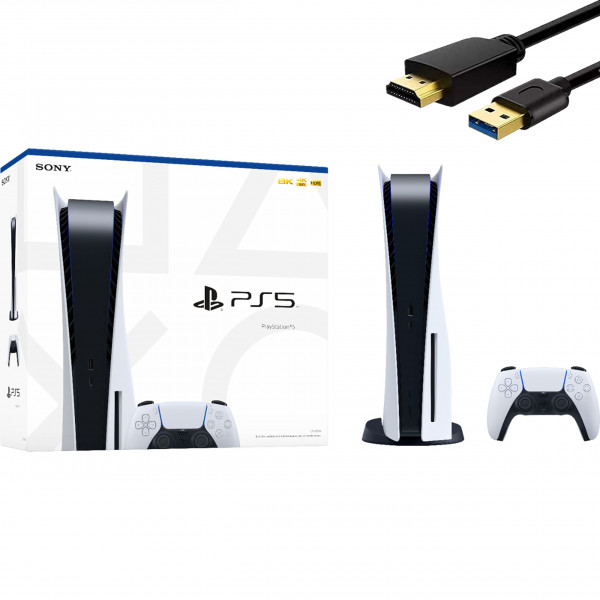 PlayStation 5 DISC Edition 825GB Console de juegos + 1 controlador inalámbrico para PS5, CPU Ryzen Zen 2 de 8 núcleos, Michooyel HDMI_CABLE