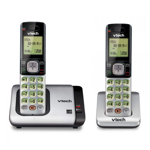 VTech CS6719-2 Teléfono inalámbrico expandible de 2 maneras con ID/Llamada de llamadas Waiting, Intercomislante de teléfono y pantalla de retroiluminación/teclado, plata