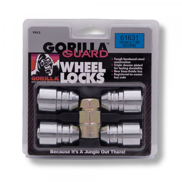 Gorilla Automotive 61631 Locks de protección de gorila de bellota (tamaño de rosca de 12 mm x 1.50) - Paquete de 4