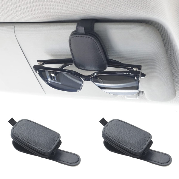 Yuoyar 2 paquetes soportes de gafas de sol para visor de automóviles - soporte de gafas de sol de cuero magnético y clip de tarjeta de boleto - accesorios para visores de automóviles (negro)