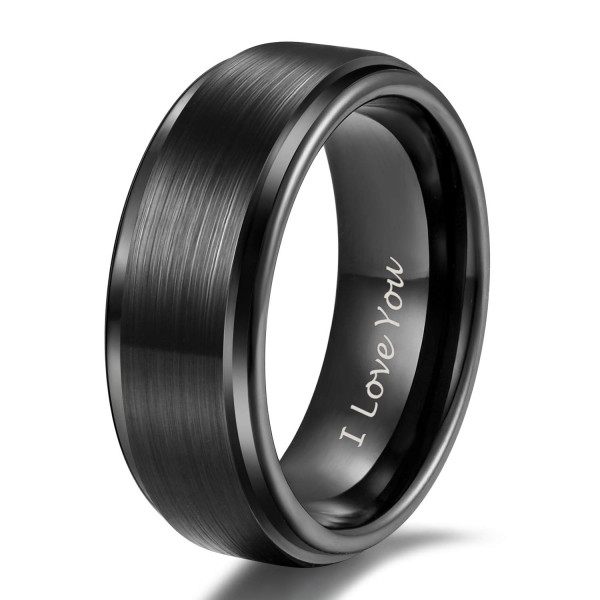 Trumium 8 mm tungsten carburo anillos de boda hombres mujeres negros arbustos grabados te amo comodidad talla 9