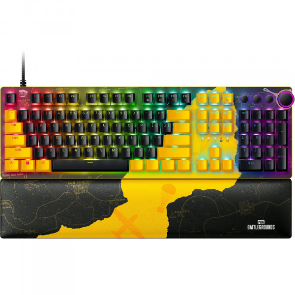 Razer Huntsman V2 Teclado de juego óptico: interruptores ópticos lineales más rápidos con teclas rápidas y tasa de votación de 8000Hz - Doublehot PBT Keycaps - Teclas de medios dedicadas - PUBG: edición de campo de batalla